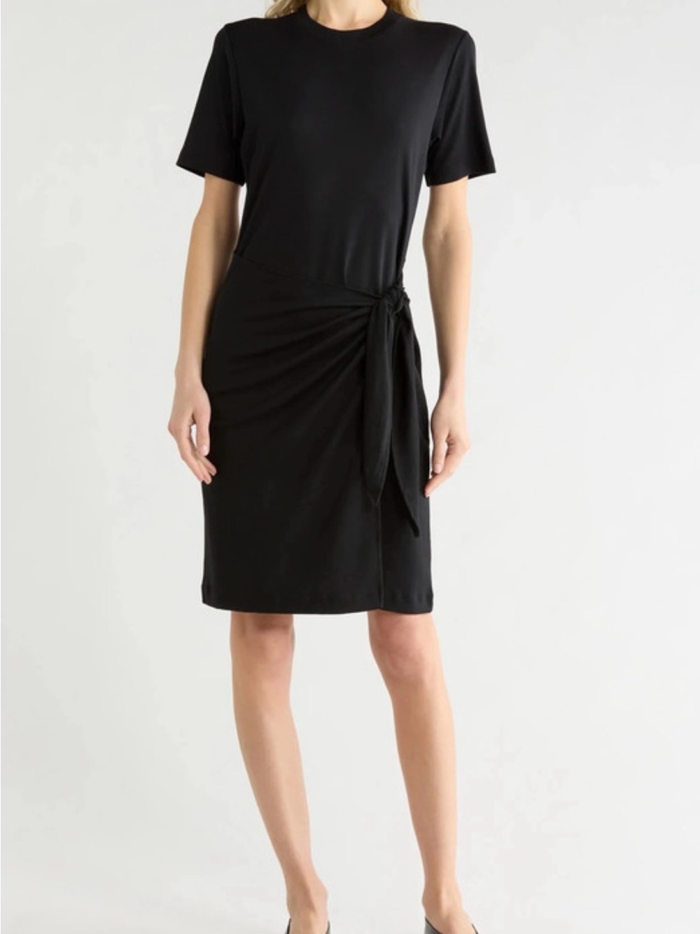 DKNY Black Short Sleeve Midi Dress with Side Tie (+ Free Maizy Mae Necklace)